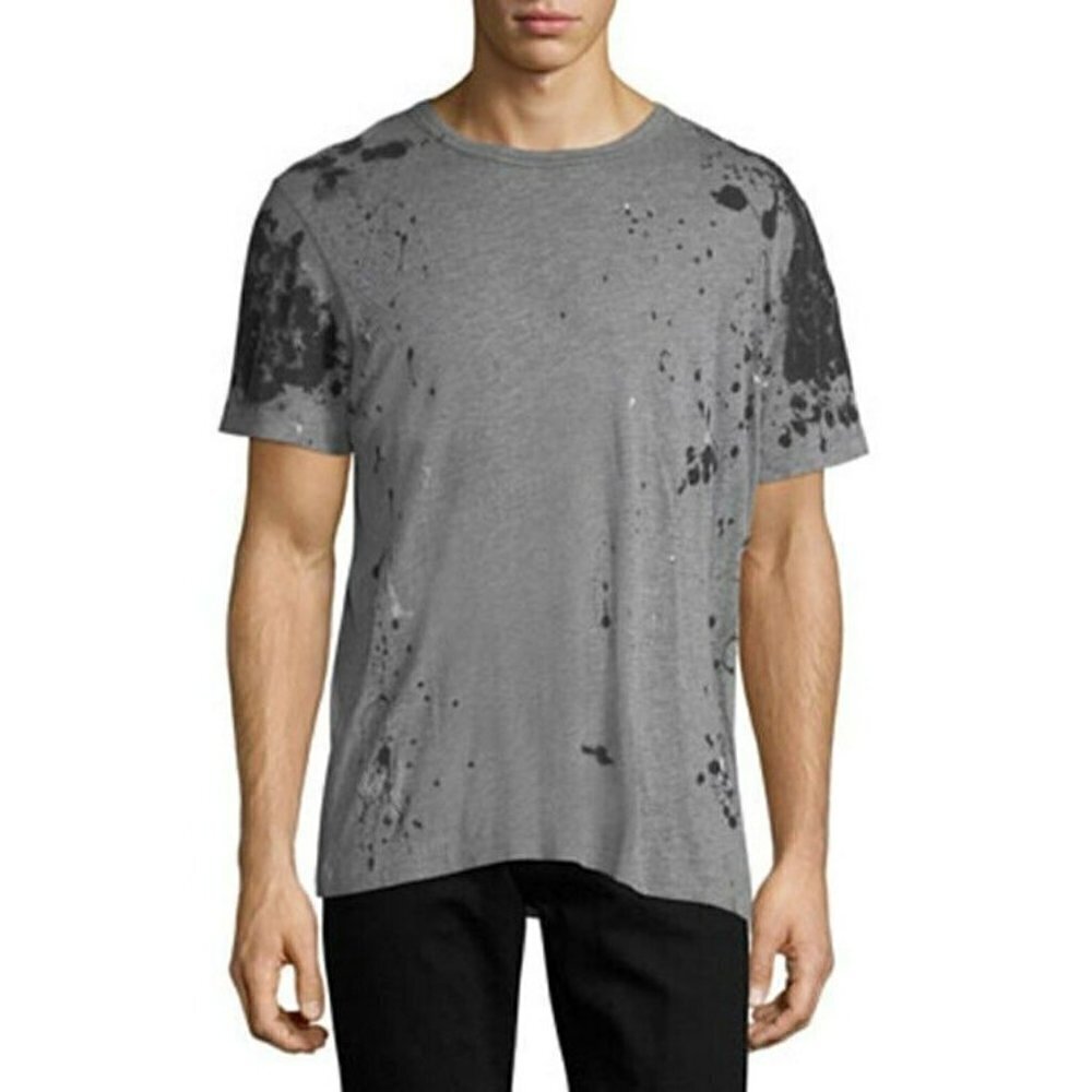 TRUE RELIGION Mens MEDIUM Gray T-SHIRT Embellished Paint Splatter Bling EUC